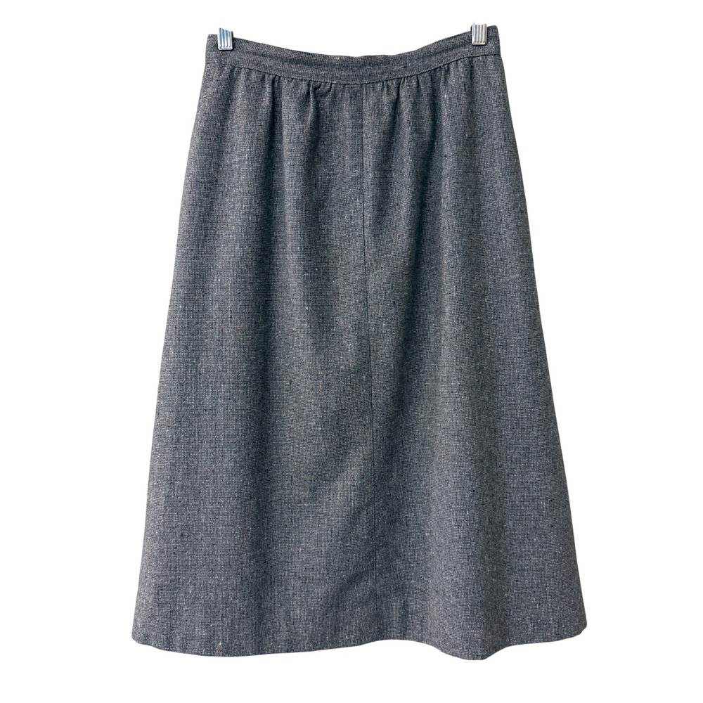 Vintage Evan-Picone Women Tweed A-Line Midi Skirt 70s Academia Preppy Grey Lined